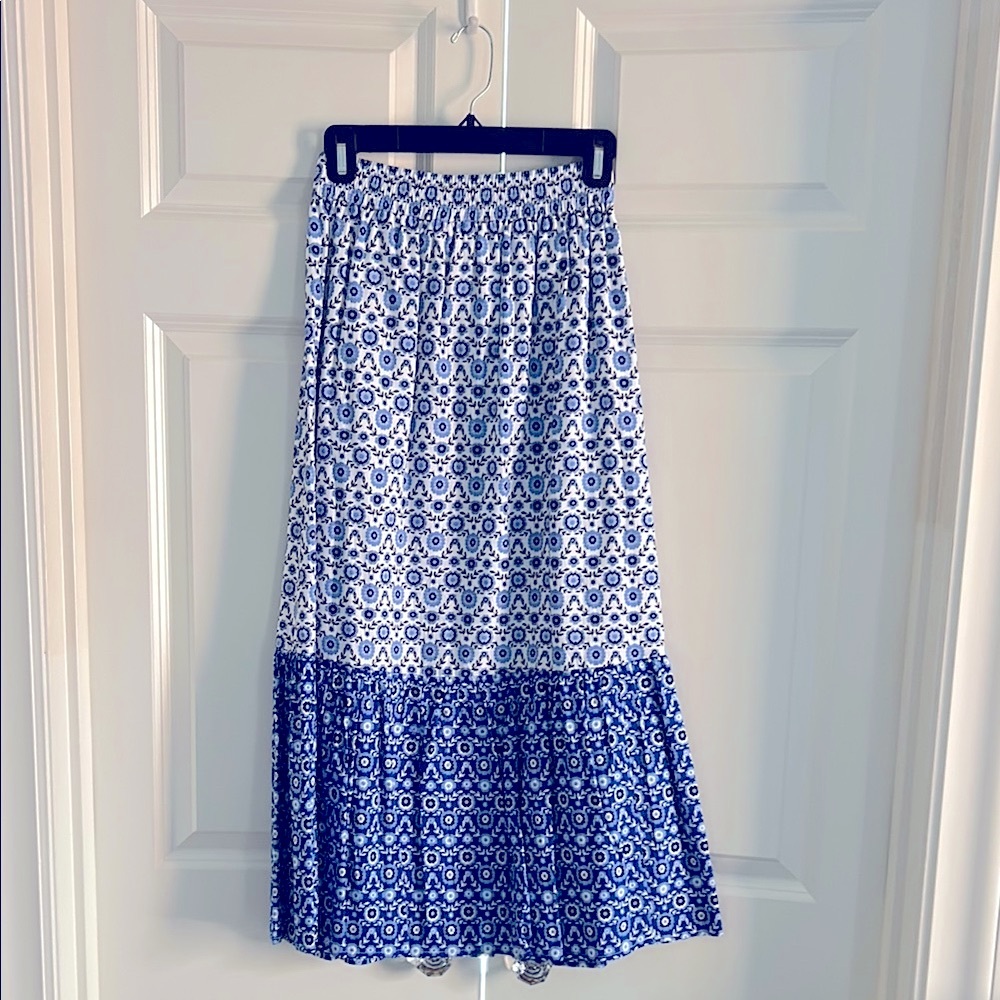 LOFT Blue and White A-Line Skirt